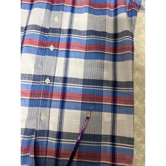 US Polo Assn Mens XS Short Sleeve Plaid Button Down Shirt Red White Blue Stretch - Picture 11 of 14